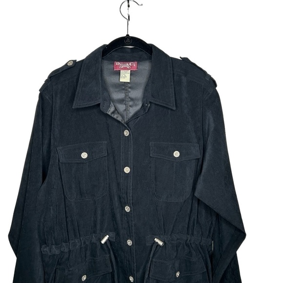 Denim & Co Women’s Cinched Waist Black Velvet Feel Jacket 1X - Picture 2 of 4